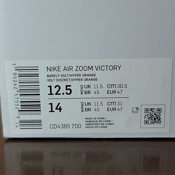 Nike Air Zoom Victory Running Spikes Shoes 12 Volt Hyper Orange CD4385 700 New - Picture 15 of 15